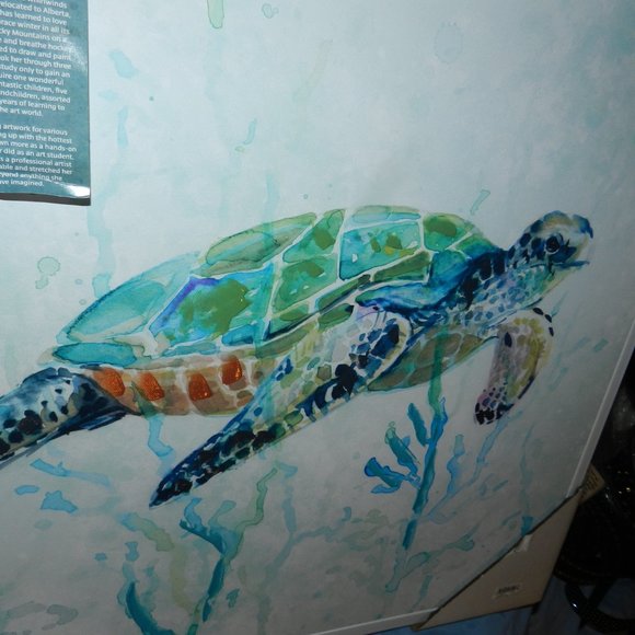 Carol Robinson Blue Sea Turtle Swim Canvas Wall Art 24" x 24" Framed🆕⌚📦🏃🏻⚡ - Picture 9 of 13